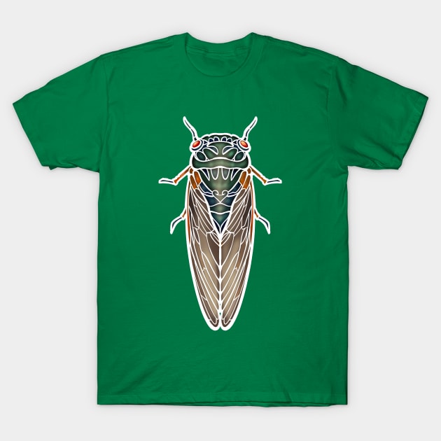 Art Nouveau Cicada White Outline T-Shirt by RJKpoyp